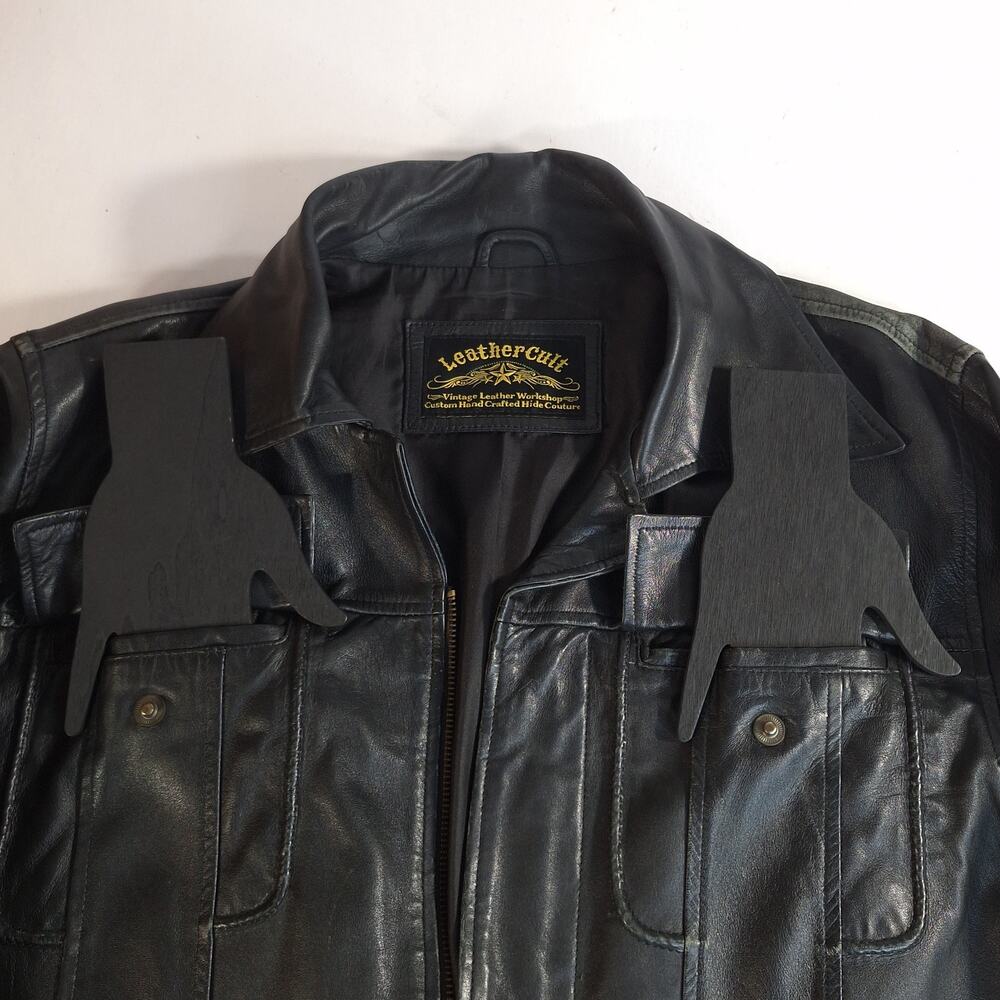 Leather Cult Jacket Mens Unisex Medium Black Genuine Leather Biker Vintage Moto - Picture 8 of 15
